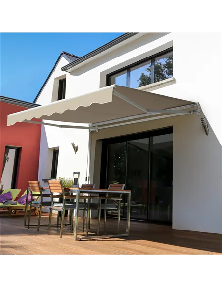 Outsunny 2.5x2 m Manual Retractable Awning-Beige Canopy/White Frame