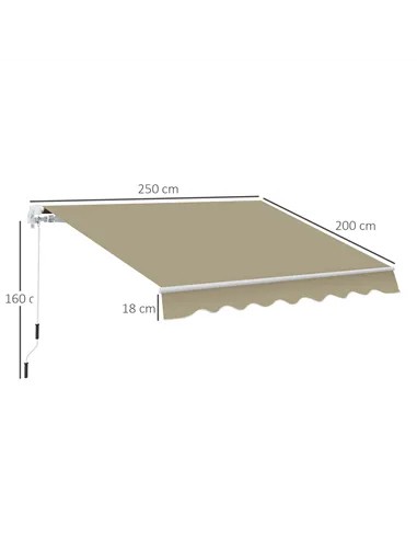 Outsunny 2.5x2 m Manual Retractable Awning-Beige Canopy/White Frame
