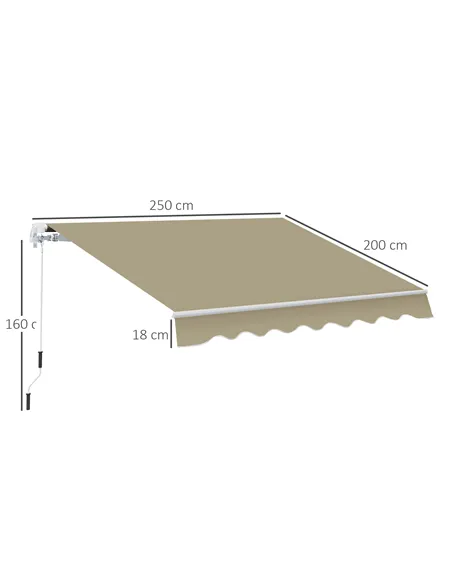 Outsunny 2.5x2 m Manual Retractable Awning-Beige Canopy/White Frame