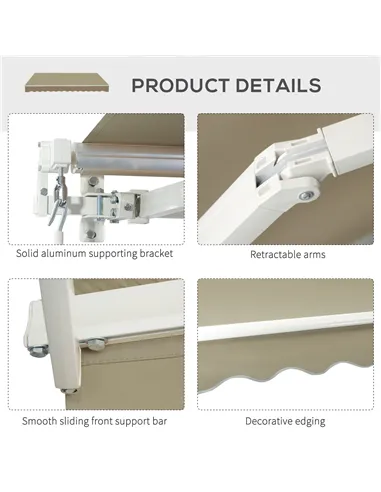 Outsunny 2.5x2 m Manual Retractable Awning-Beige Canopy/White Frame