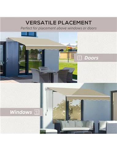 Outsunny 2.5x2 m Manual Retractable Awning-Beige Canopy/White Frame