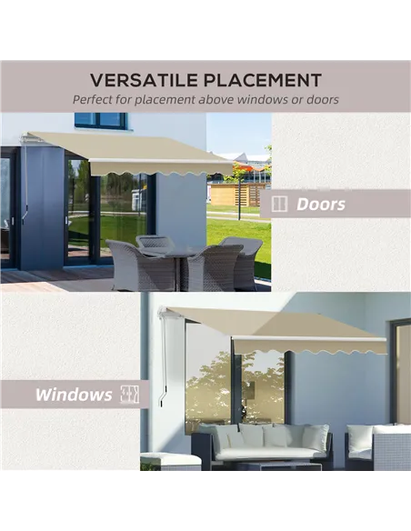 Outsunny 2.5x2 m Manual Retractable Awning-Beige Canopy/White Frame