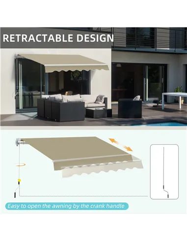Outsunny 2.5x2 m Manual Retractable Awning-Beige Canopy/White Frame