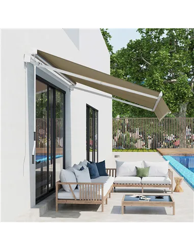 Outsunny 2.5x2 m Manual Retractable Awning-Beige Canopy/White Frame