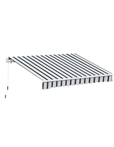 Outsunny Manual Retractable Awning, 4x3 m-Blue/White