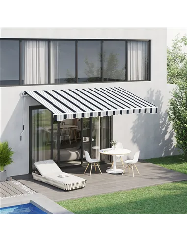 Outsunny Manual Retractable Awning, 4x3 m-Blue/White