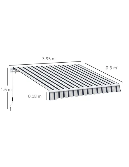 Outsunny Manual Retractable Awning, 4x3 m-Blue/White