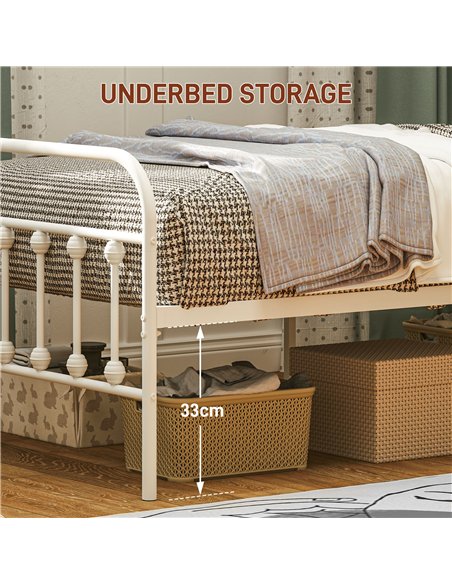 HOMCOM Single Minimalistic Metal Bed Frame - White