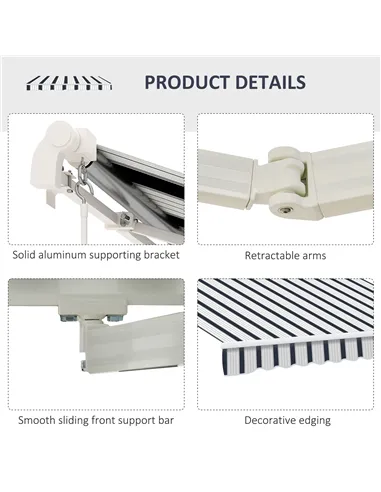 Outsunny Manual Retractable Awning, 4x3 m-Blue/White