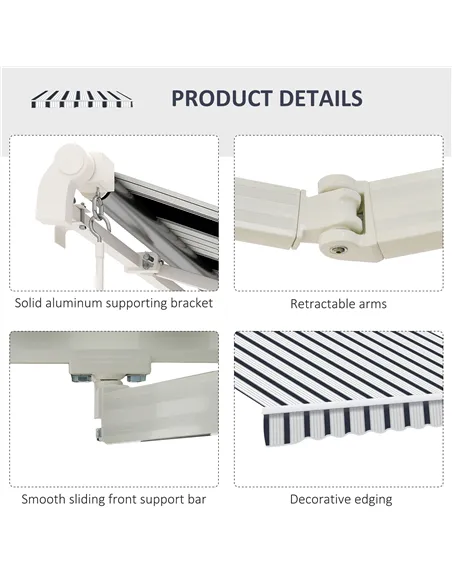 Outsunny Manual Retractable Awning, 4x3 m-Blue/White