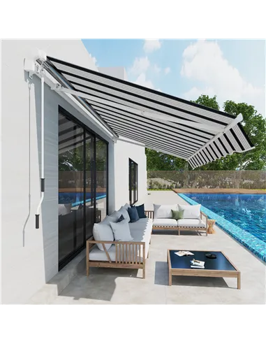 Outsunny Manual Retractable Awning, 4x3 m-Blue/White