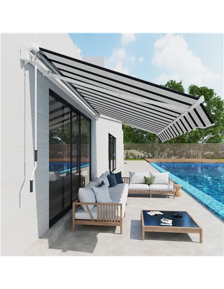 Outsunny Manual Retractable Awning, 4x3 m-Blue/White