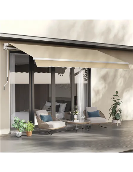 Outsunny 3.5M x 2.5M Manual Awning Canopy Retractable Sun Shade Shelter for Garden Patio