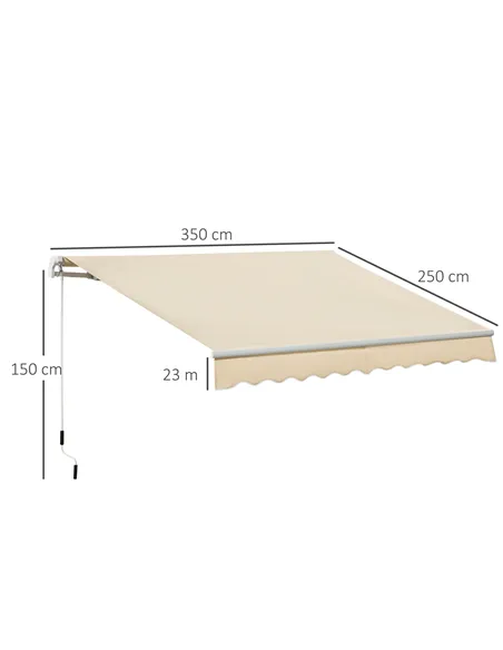 Outsunny 3.5M x 2.5M Manual Awning Canopy Retractable Sun Shade Shelter for Garden Patio