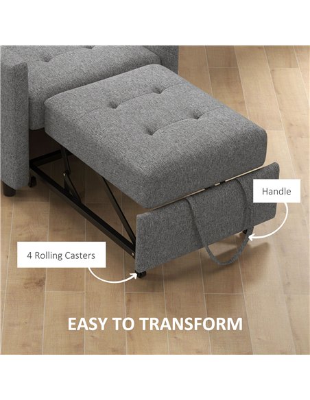HOMCOM 3-In-1 Chair Bed, Convertible Sleeper Chair with Adjustable Backrest, Pillow and Footrest for Living Room, Grey