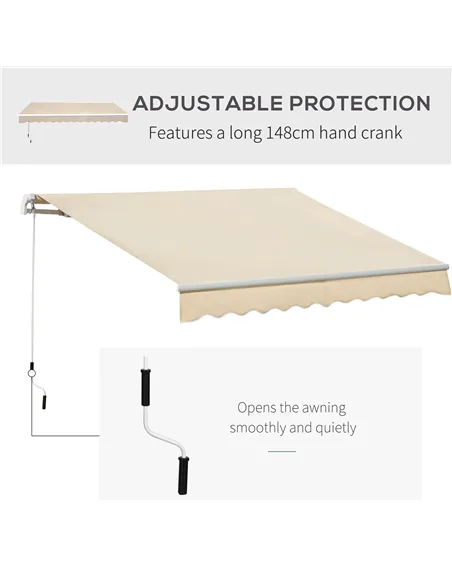 Outsunny 3.5M x 2.5M Manual Awning Canopy Retractable Sun Shade Shelter for Garden Patio