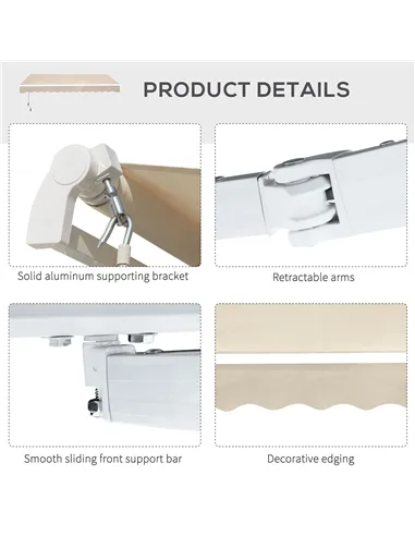 Outsunny 3.5M x 2.5M Manual Awning Canopy Retractable Sun Shade Shelter for Garden Patio