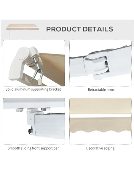 Outsunny 3.5M x 2.5M Manual Awning Canopy Retractable Sun Shade Shelter for Garden Patio