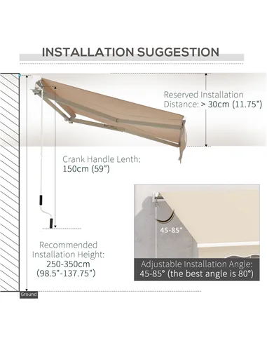 Outsunny 3.5M x 2.5M Manual Awning Canopy Retractable Sun Shade Shelter for Garden Patio