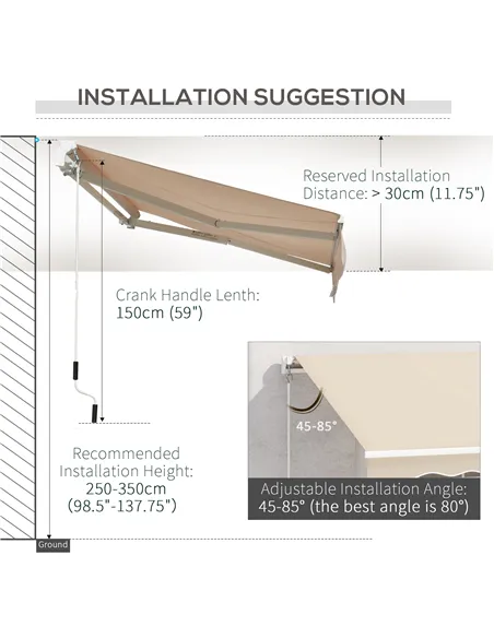 Outsunny 3.5M x 2.5M Manual Awning Canopy Retractable Sun Shade Shelter for Garden Patio