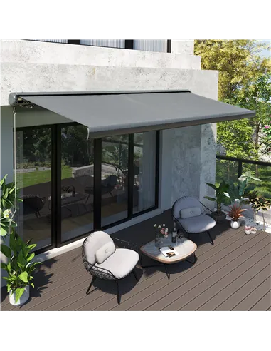 Outsunny Cassette Electric Manual Awning Door Window Retractable Canopy w/ R/C & LED 300W x 0-250D cm