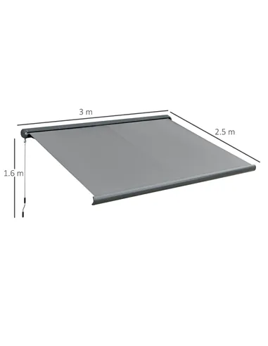 Outsunny Cassette Electric Manual Awning Door Window Retractable Canopy w/ R/C & LED 300W x 0-250D cm