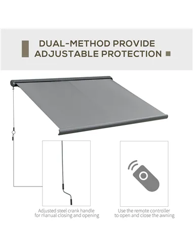 Outsunny Cassette Electric Manual Awning Door Window Retractable Canopy w/ R/C & LED 300W x 0-250D cm