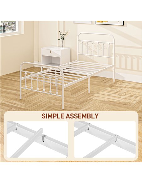 HOMCOM Single Minimalistic Metal Bed Frame - White