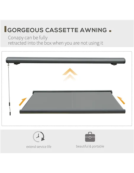 Outsunny Cassette Electric Manual Awning Door Window Retractable Canopy w/ R/C & LED 300W x 0-250D cm
