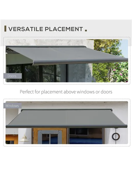Outsunny Cassette Electric Manual Awning Door Window Retractable Canopy w/ R/C & LED 300W x 0-250D cm