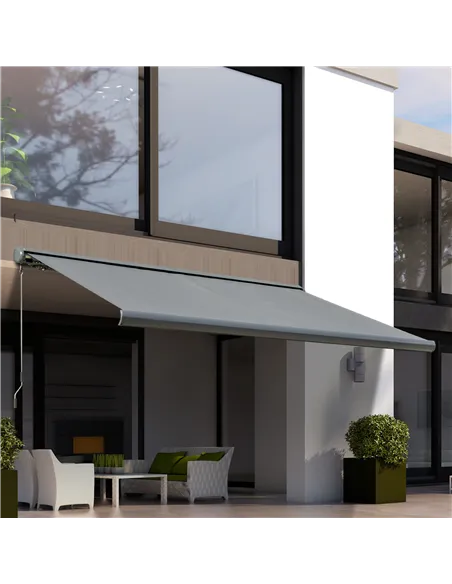 Outsunny Cassette Electric Manual Awning Door Window Retractable Canopy w/ R/C & LED 300W x 0-250D cm