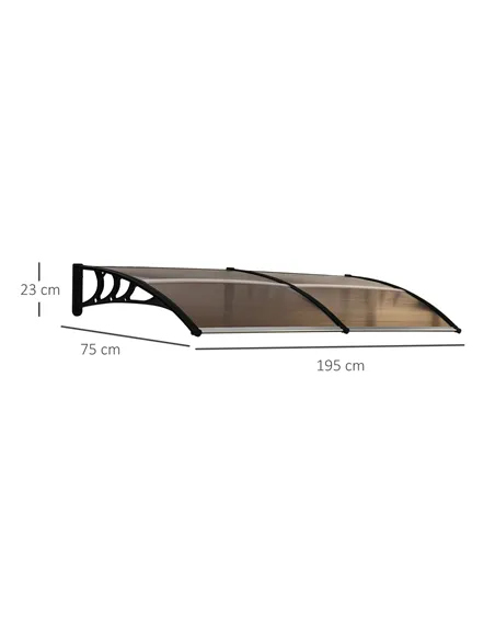 Outsunny Front Door Canopy, Waterproof Outdoor Awning, 75 x 195 cm Rain Shelter for Window, Porch and Front/Back Door, Brown