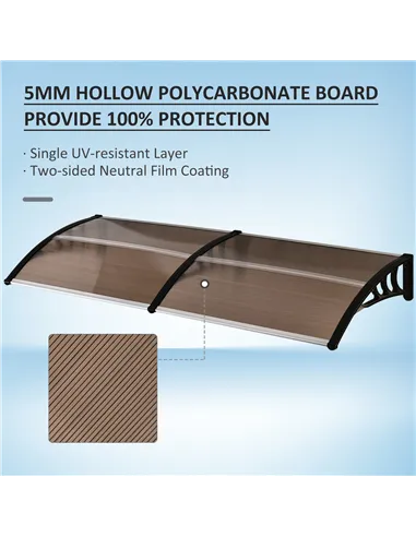 Outsunny Front Door Canopy, Waterproof Outdoor Awning, 75 x 195 cm Rain Shelter for Window, Porch and Front/Back Door, Brown