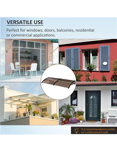 Outsunny Front Door Canopy, Waterproof Outdoor Awning, 75 x 195 cm Rain Shelter for Window, Porch and Front/Back Door, Brown