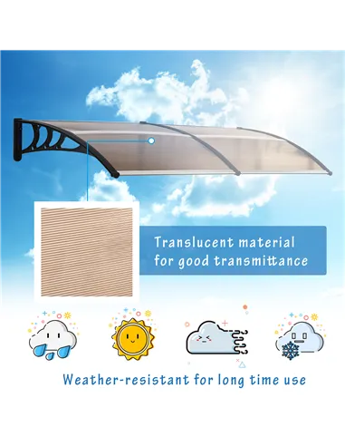 Outsunny Front Door Canopy, Waterproof Outdoor Awning, 75 x 195 cm Rain Shelter for Window, Porch and Front/Back Door, Brown