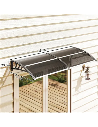 Outsunny Front Door Canopy Outdoor Awning Aluminium Rigid Plastic Polycarbonate Rain Shelter UV Water Rain Resistant 196 x 75cm 