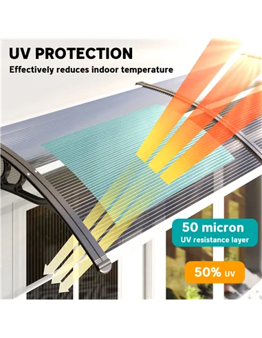 Outsunny Front Door Canopy Outdoor Awning Aluminium Rigid Plastic Polycarbonate Rain Shelter UV Water Rain Resistant 196 x 75cm 