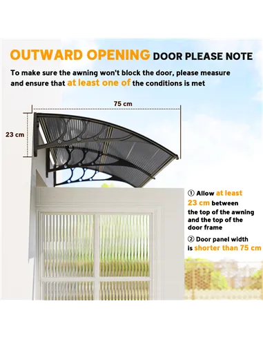 Outsunny Front Door Canopy Outdoor Awning Aluminium Rigid Plastic Polycarbonate Rain Shelter UV Water Rain Resistant 196 x 75cm 
