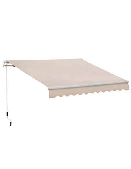 Outsunny 4x2.5m Manual Awning Window Door Sun Weather Shade w/ Handle Beige