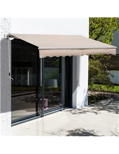 Outsunny 4x2.5m Manual Awning Window Door Sun Weather Shade w/ Handle Beige 2