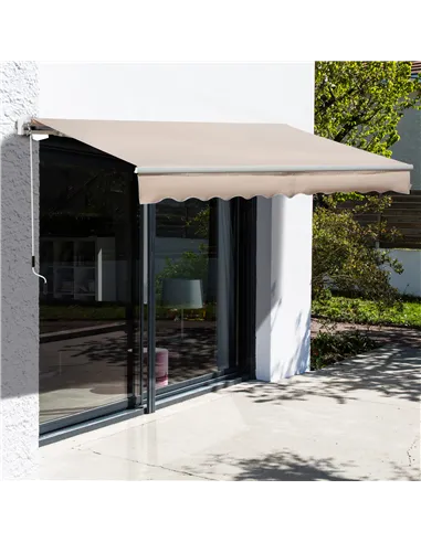 Outsunny 4x2.5m Manual Awning Window Door Sun Weather Shade w/ Handle Beige