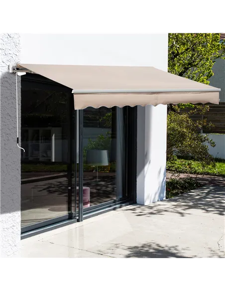Outsunny 4x2.5m Manual Awning Window Door Sun Weather Shade w/ Handle Beige