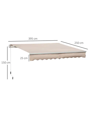 Outsunny 4x2.5m Manual Awning Window Door Sun Weather Shade w/ Handle Beige