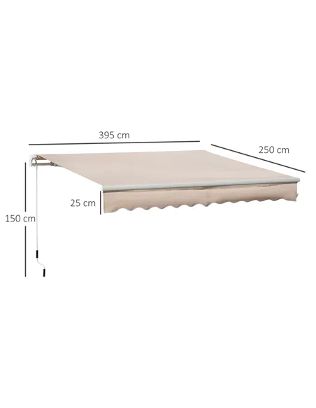 Outsunny 4x2.5m Manual Awning Window Door Sun Weather Shade w/ Handle Beige