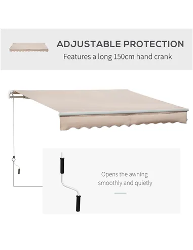 Outsunny 4x2.5m Manual Awning Window Door Sun Weather Shade w/ Handle Beige