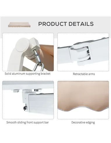 Outsunny 4x2.5m Manual Awning Window Door Sun Weather Shade w/ Handle Beige