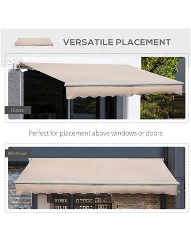 Outsunny 4x2.5m Manual Awning Window Door Sun Weather Shade w/ Handle Beige