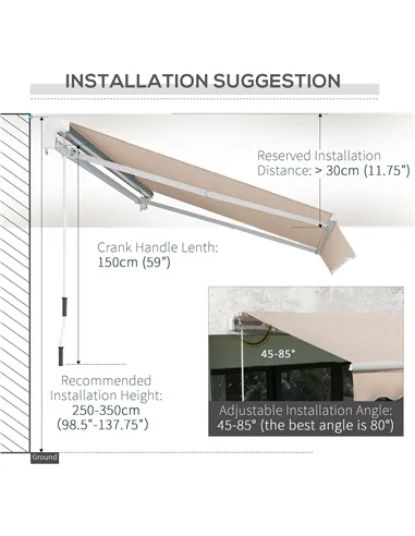 Outsunny 4x2.5m Manual Awning Window Door Sun Weather Shade w/ Handle Beige
