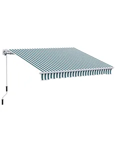 Outsunny Manual Retractable Awning, size (4m x3m)-Green/White Stripes