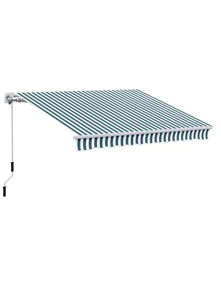 Outsunny Manual Retractable Awning, size (4m x3m)-Green/White Stripes